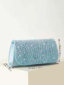 REMANLAND Ice Blue Wedding Clutch, Elegant Satin Pleated Decor With Sparkling Rhinestones, Exquisite Evening Bag, Suitable For Matching Bride And Bridesmaid Dresses - Baby Blue - View 4