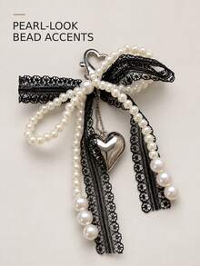 1-2pcs Plastic Sweet Pearl Bow Keychain, Heart-Shaped Lace Pendant, Korean Y2K Car Key Ring, Bag Charm, Minimalist Girly Style - Multicolor - View 4