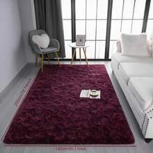 Burgundy Long Pile Area Rug, Soft Foam Padded Washable Lightweight Floor Mat, Suitable For Living Room, Bedroom, Dorm, Entryway, With Cushioning Anti-Slip Backing, Fits Chair, Sofa, Bedside, Hallway, All-Season Comfortable Home Decor, Christmas Gift - Burgundy - View 12