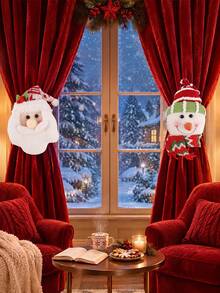 Curtain Hook & Curtain Buckle - 2pcs (Santa Claus + Snowman) - View 1