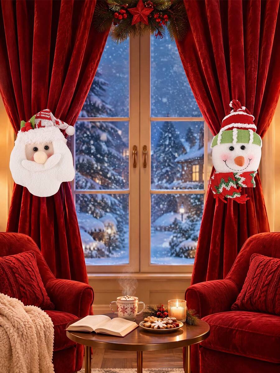 Curtain Hook & Curtain Buckle - 2pcs (Santa Claus + Snowman) - View 1