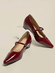 French Style Chunky Heel Mary Jane Shoes 2026 Autumn Square Toe Comfortable Mid Heel Single Strap Shoes For Women - Burgundy - View 3
