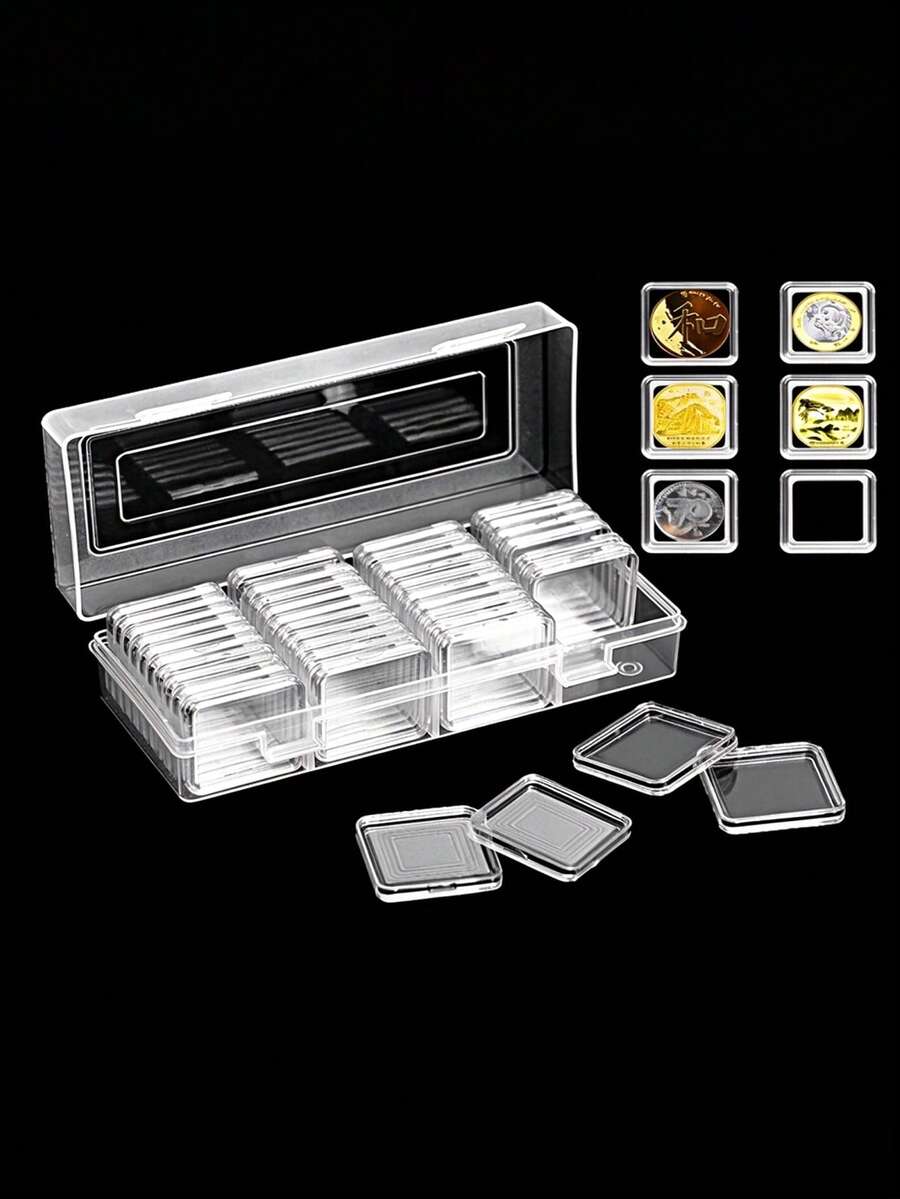 1套(40個正方形盒+內墊+收納盒)硬幣收藏盒,適用於紀念品、生肖硬幣,收藏家專用硬幣保護盒容器 - 彩色 - 查看 1
