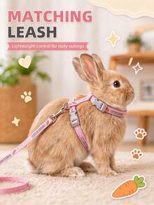 Supet 1 Set Cute Rabbit Pattern Harness And Leash Set, Adjustable Chest Strap, Quick Release Buckle, Lightweight Walking Leash For Small Animals Bunny Ferret, Rabbit Harness And Leash Set, Bunny Harness, Rabbit Leash, Small Pet Harness - Multicolor - View 5