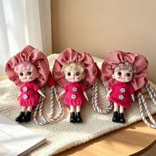 1pc Cute Random Hair Color Doll Keychain, Movable Joints, Kawaii Curly Hair Doll Bag Charm With Bear Button Overalls, Suitable For Backpack And Handbag Decoration, Gift For Girls - Multicolor - View 6