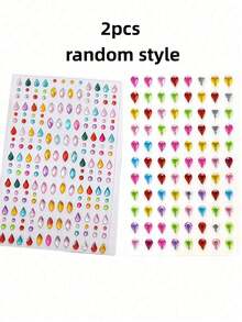 451pcs Rainbow 3D Glitter Gem Stickers, 2pcs Acrylic Glitter Heart Stickers, Self-Adhesive Rhinestone Teardrop Design, Suitable For Makeup And Clothing, Multi-Color Diamond Face Gems, Perfect For Festivals, Parties And Events - Multicolor - View 12