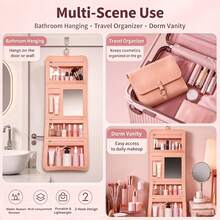 Women's Hanging Makeup Bag With Mirror - Foldable Waterproof Felt Storage Bag, Large Capacity Felt Material, Waterproof Foldable Design, Includes Mirror; Suitable For Travel, Gym, Cruise - Multicolor - View 6