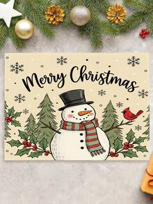 4Pcs Snowman Red Cardinal Snowflake Placemats Vintage Farmhouse Christmas Placemats Easy Clean Washable Christmas Decorative Placemats Suitable For Kitchen Home Indoor Outdoor Tabletop Coffee Bar Dining Table Tea Party - White - View 3