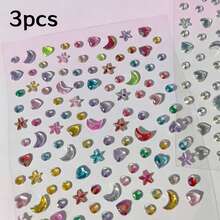 1pc Holographic Star & Moon Rhinestone Self-Adhesive Face/Nail Stickers, Perfect For Creating Summer Stage Makeup Or Festive Atmosphere. Includes Stars, Crescent Moons And Small Dots Shapes. - Multicolor - View 14