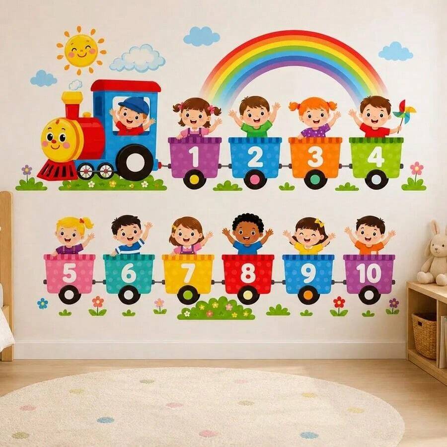 1pc Educational Wall Sticker, Alphabet Train Pattern Self-Adhesive Wall Decal, Bedroom Entryway Living Room Hallway Home Decor Wall Sticker, Removable Sticker, School Wall Decoration - HG23 - View 1