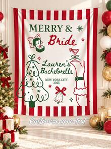 Personalized Christmas Bachelorette Party Banner Decor, Christmas Bridal Shower Tapestry, Merry And Bride Backdrop - Multicolor - View 1