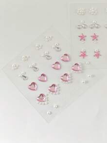 2pcs Non-Piercing Fake Ear Studs Rhinestone Stickers, Self-Adhesive Rhinestone Pearl Heart Star Face & Ear Decor, Temporary Ear Stud Stickers, Suitable For Music Festival, EDM Party, Cosplay, Christmas Party Makeup - Multicolor - View 9
