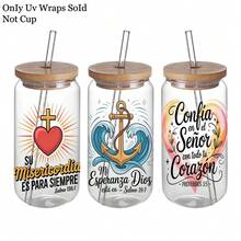 Bộ 4 miếng dán ly UV DTF trích dẫn tôn giáo tiếng Tây Ban Nha, nhãn chuyển nhiệt cho ly thủy tinh 16oz, decal ly chống nước trang trí cốc và bình giữ nhiệt, quà tặng thủ công DIY (không kèm ly) - Nhiều màu - Xem 6