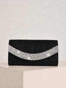 Noctella Luxury Black Evening Bag, Sparkling Rhinestone Trim Over A Pleated Front, Sophisticated Clutch For Wedding Receptions, Banquets & Formal Events - Black - View 2