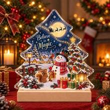 Lepaskan lapisan film sebelum digunakan, Biarkan kebaikan menerangi jalanmu. Dekorasi meja akrilik pohon Natal dengan alas kayu solid, rumah salju, manusia salju, burung robin, lentera, kepingan salju, kutipan berkat bahasa Inggris, hadiah kreatif Natal musim dingin untuk rumah, tidak memerlukan listrik. - A - View 11