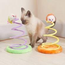 1pc Random Color Spring Plush Mouse Cat Toy, Interactive Spiral Spring Cat Teaser Toy With Soft Round Base, Bite Resistant Kitten Play Toy For Indoor Cats, Relieve Boredom & Exercise Hunting Instinct Pet Toy - View 1