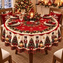 1 Taplak Meja Bundar, Penutup Meja Natal dari Poliester, Cocok untuk Dekorasi Makan Malam Liburan di Rumah, Dapur, Makan Malam Natal, dan Pertemuan Musiman, dengan Berbagai Gaya dan Ukuran untuk Dipilih - 14 - View 6