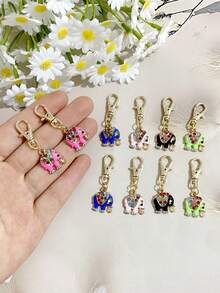 4/8pcs Colorful Rhinestone Elephant Metal Keychain, Colorful Oil-Drip Rhinestone Elephant Pendant, Lobster Clasp Bag Backpack Charm, Cute Animal Accessory, Birthday Gift, Holiday Favor, Daily Carry Decoration Gift (Random Color Rhinestone) - Multicolor - View 2
