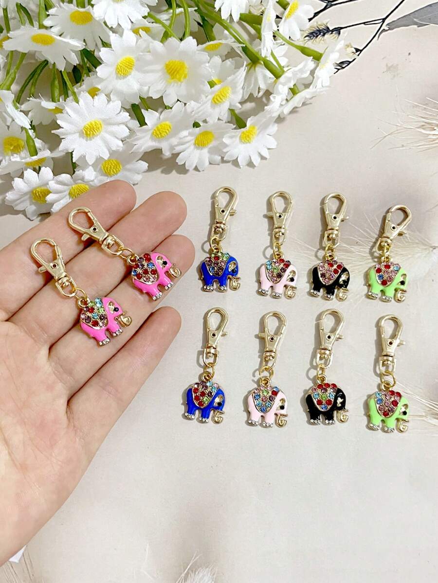 4/8pcs Colorful Rhinestone Elephant Metal Keychain, Colorful Oil-Drip Rhinestone Elephant Pendant, Lobster Clasp Bag Backpack Charm, Cute Animal Accessory, Birthday Gift, Holiday Favor, Daily Carry Decoration Gift (Random Color Rhinestone)