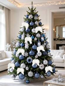 44pcs Blue & Silver Christmas Ball Ornament Set With String, Shatterproof Christmas Tree Hanging Decorations, Christmas Party Decor, Suitable For Holidays, Weddings, Christmas Tree Decoration And Parties, Christmas Gift, 5/4/3cm (1.9/1.5/1.1in) - Blue Silver - View 3