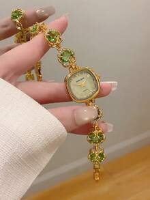 1pc Fashionable Vintage Women's Square Quartz Watch, Rounded Design, Exquisite Roman Numeral Dial, Suitable For Daily Wear And Parties - Gold - View 12