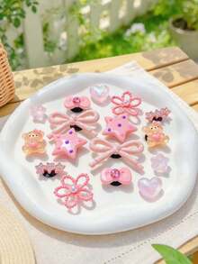 16pcs Cute Girly Style Shoe Charms, Bow Bear Star Heart Flower Detachable DIY Shoe Buckle Accessories - Pink - View 3