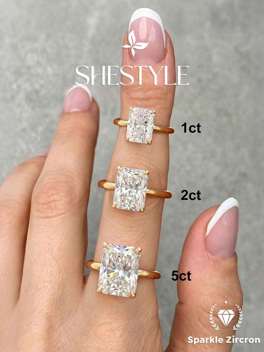 1pc Shiny Geometric Pattern 1/2/5 Carat Rectangular Bright Cut Engagement Ring Wedding Ring Women's Promise Ring Eternity Ring Exquisite