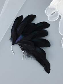 1 Pair Gothic Black Feather Ear Clips, No Piercing Ear Cuffs, European Vintage Exaggerated Ear Hooks, Suitable For Halloween Costume Party Cosplay Women - Multicolor - View 6