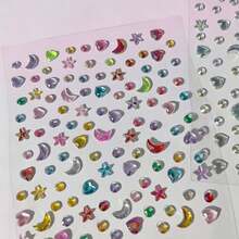 1pc Holographic Star & Moon Rhinestone Self-Adhesive Face/Nail Stickers, Perfect For Creating Summer Stage Makeup Or Festive Atmosphere. Includes Stars, Crescent Moons And Small Dots Shapes. - Multicolor - View 4