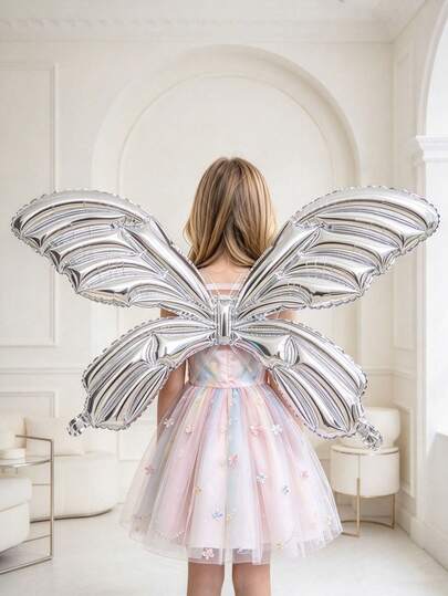 1pc Wearable Aluminum Foil Balloon, Shaped As Dreamy Silver Mirror Butterfly Wings, Can Be Used As Party Photo Prop, Suitable For Birthday, Baby Shower, Wedding, Picnic, Halloween, Children's Day, Stage Performance, Photography And Holiday Garden Party Occasions.