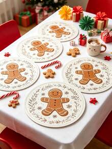 8pcs/Set Christmas Gingerbread Man Placemats, Table Center Decor Coasters. Ideal For Christmas Parties, Christmas Tree Decorations, Theme Parties, New Year, Party Favors, Holiday Gatherings And Festive Scene Decor. - One Size Fits All - View 1