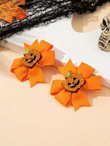 1pc Personalized Halloween Ghost Bow Hair Clip For Little Girls - Orange - View 2