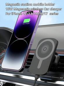 15W Wireless Car Charger, Compatible With IPhone 12/13/14/15/16/17 Series - Black - View 3