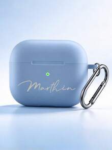 [Customized]Personalized Luxury Name Letter Custom Protective Case, Compatible With Airpods 1/2/3/4/5 Pro/2 Pro/3, Minimalist Solid Color Silicone Earphone Protective Cover - Multicolor - View 3