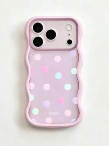 Y2K Cute Full Screen Colorful Polka Dot Translucent Frosted Soft Phone Case, Compatible With Iphone 18 Pro Max 17 Pro Max 17 Pro 17 16 Pro Max 16 Pro 16 15 Pro Max 15 Pro 14 Pro Max 14 Pro 13, Stylish Cute Camera Protection Wavy Edge Shockproof Soft Back Cover Gift - Pink - View 3