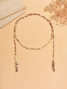 1pc Bohemian Style Brown & White Seed Bead With Asymmetrical Stone Beaded Necklace, Fashionable Versatile Women's Neck Jewelry, Suitable For Daily Wear, Vacation, Travel And Photography, Seed Bead Size, Quantity And Color Arrangement Are Random - Multicolor - View 2