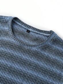 Camvyn Men's Spring/Autumn Casual Fashion Colorful Fleece Waffle Knit Crew Neck Long Sleeve T-Shirt - Baby Blue - View 4