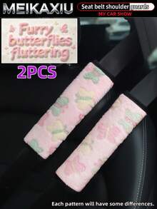 MEIKAXIU 1 Or 2pcs Winter Plush Rabbit Fur Butterfly Car Shoulder Strap Cover Seat Belt Decoration Car Interior Accessories For Women - Plush Butterfly Style - View 9