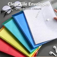 5/10pcs Macaron Color A4 Transparent Snap Button File Folder, Thickened Large Capacity Storage Bag For Student Documents And Office Use - Multicolor - View 3