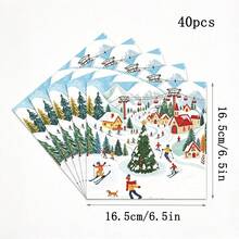 Christmas Winter Ski Town Disposable Paper Napkins, Snow Mountain Cabin Printed Napkins For Holiday Party Table Decor - Multicolor - View 6
