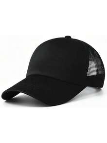1pc Men's Solid Color Baseball Mesh Cap - Black - View 1