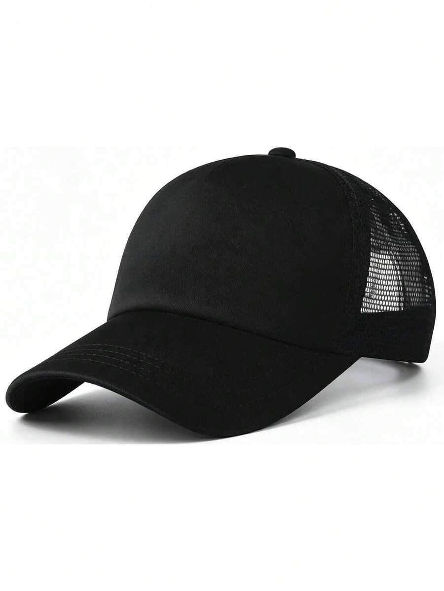 1pc Men's Solid Color Baseball Mesh Cap - Black - View 1