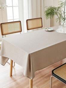 1pc Solid Color Rectangular Cotton Linen Tablecloth, Suitable For Dining Table, Coffee Table, Desktop Decoration, Wedding, Birthday Party, Home Decor, Outdoor - Beige - View 4
