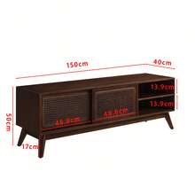 Mid-Century Modern Rattan TV Stand For 59-Inch And 65-Inch TVs, Entertainment Center, Media Console For Living Room And Media Room, Solid Wood Legs And Rattan Doors - Dark Walnut - Dark Walnut - View 12