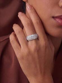 1pc Vintage Sparkling Diamond Ring, Exquisite Material, Suitable As A Jewelry Gift For Women On Valentine's Day - Super Flash Half Circle Diamond - View 7