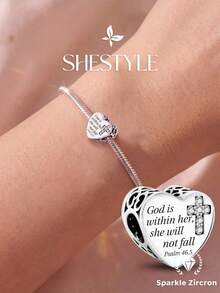 1pc Hollow Cross Pendant, Rhinestone Inlaid, Suitable For Bracelet DIY And Women's Jewelry - Silver - View 12