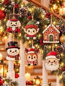 6pcs Vintage Christmas Decorations, Cute Patterns, Christmas Tree Decor, Home Decor, Party Decorations, Holiday Hanging Ornaments - Multicolor - View 2