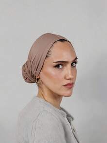 1pc Women's Instant Classic Basic Solid Color Hijab, Multiple Wearing Styles Adjustable Versatile Practical Elastic Turban, Modal Fabric Comfortable Soft Skin-Friendly, Suitable For Daily Wear, Sports, Yoga - Light Khaki - View 3