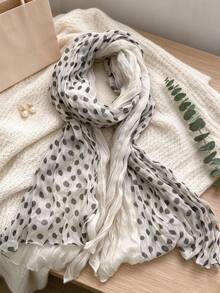 1pc Women's Pleated Polka Dot Print Scarf, Lightweight Sheer Long Neck Shawl, French Soft Wrap, Suitable For Daily Wear And Vacation - Multicolor - View 5