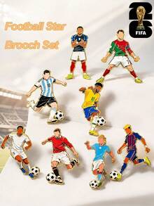 FIFA Football Fan Badge, Zinc Alloy Material, Cartoon Character Silhouette Design, Gold Plated Edge, Fan Accessory, Commemorative Badge, Back To School Decoration, Fan Event Gift, Collectible Accessory - Multicolor - View 6